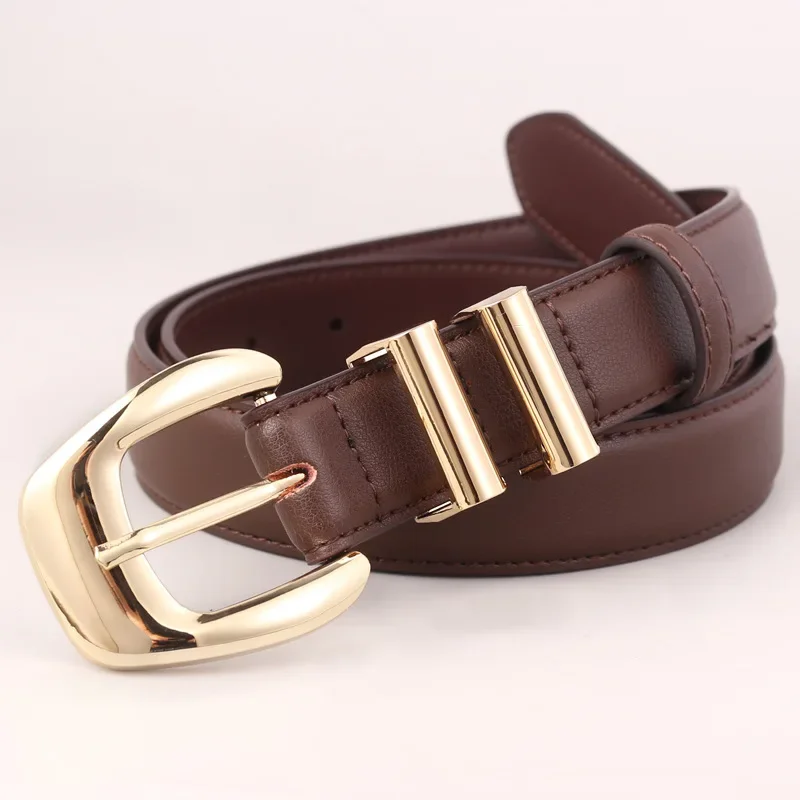 Fashion 2000s Chic Gold Buckle Leather Belt Y2k Decoration for Coat Jeans Dress Trousers Strap Accessories Trend Elegant Belt