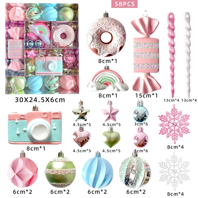 34/58/80pcs Pink Christmas Ball Ornaments Candy Box Plastic Painted Christmas Tree Party Decoration Christmas Spheres Pendant view 5