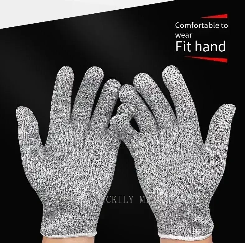 Guantes de trabajo anticorte DE SEGURIDAD DE 5 niveles, resistentes a los cortes, a prueba de Cortes, grises, para cocina, jardín, carnicero