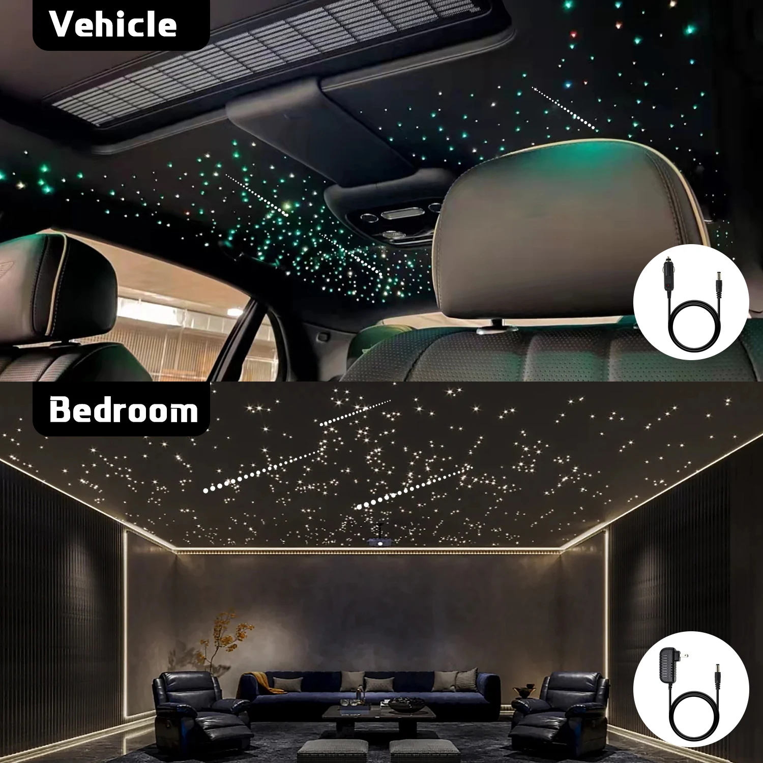 32W Dual port Fiber Optic Star Ceiling Kit with RGB Meteor effect APP Car Roof stars Fiber Optic for Starry Sky Car Ceiling