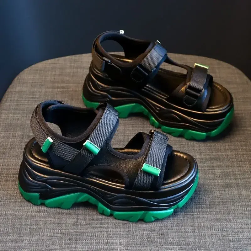 Summer New Platform Platform Sandals Women's All-in-one Green Roman French Sports Elevating Sandals Women Shoes