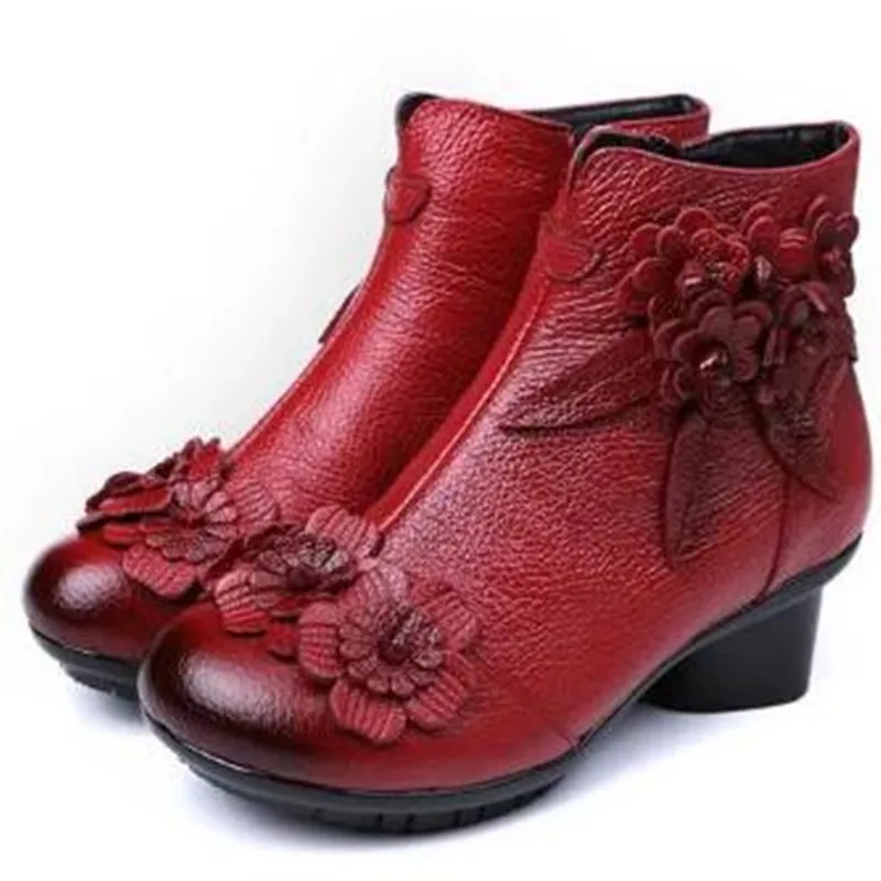 أحذية نسائية أحذية من الجلد الطبيعي موضة فاخرة للخريف والشتاء أحذية بسحاب غير قابلة للانزلاق من الجلد الطبيعي للنساء داخل الأحذية القطيفة