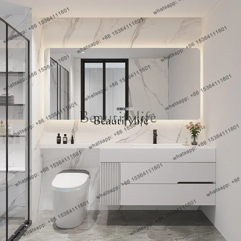 Factory Direct Modern simple rock slab bathroom cabinet combination ceramic basin bathroom light luxury washstand