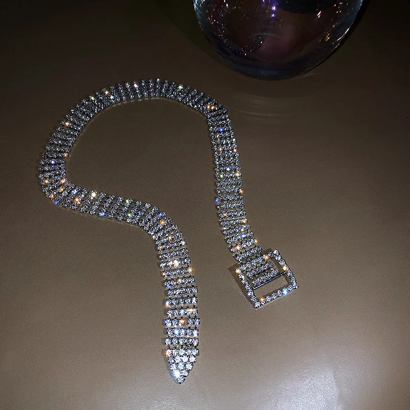 Fashion Full Rhinestone Choker Necklaces for Women Bijoux Shiny Silver Color Button Necklaces Statement Jewelry Party Gift