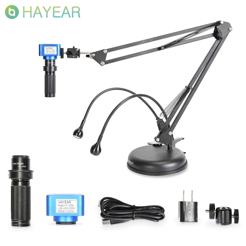 

Hayear 12MP USB Video Microscope Camera with wide field manual IRIS120X zoom lens and universal bracket for PCB soldering
