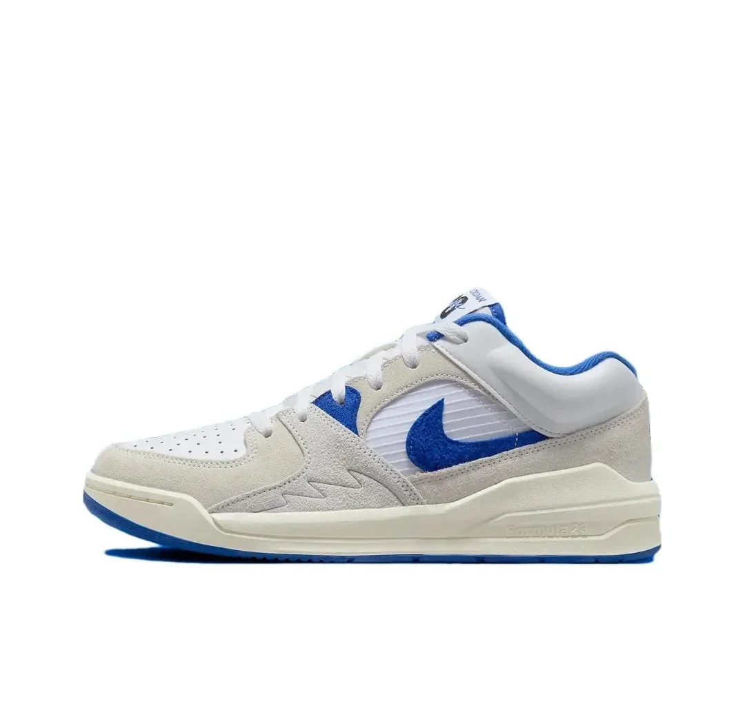 Nike Original Stadium 90 Comfortable Shock Absorption Low Top Basketball Shoes Mens Sneakers White Beige Blue Colorway