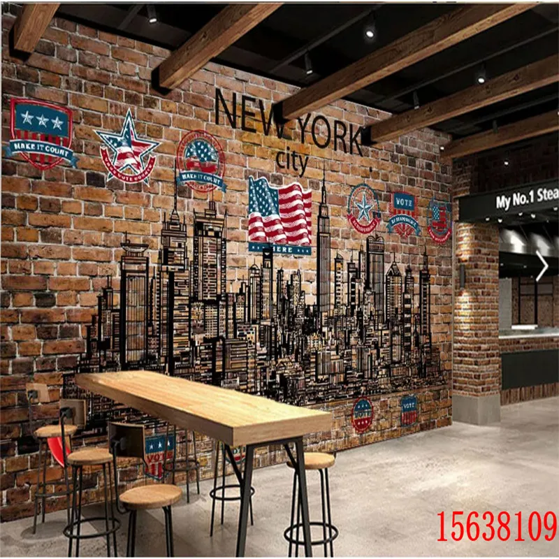 

Retro Nostalgic Red Brick Wall American New York City Silhouette Mural Wallpaper for Walls 3D Cafe Bar KTV Decor Wall Paper 3D