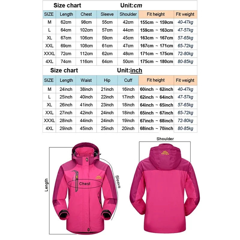 Damska jesienna kurtka trekkingowa Outdoor Hiking Rain Coat Windbreaker Waterproof Hooded Camping Cycling Climbing Warm