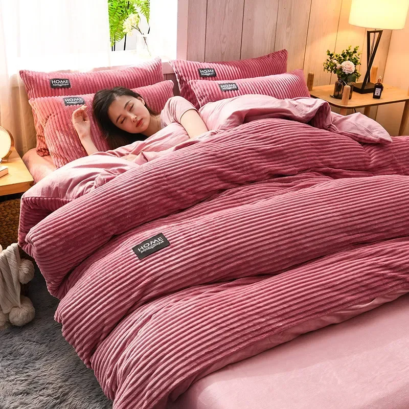 Thick Winter Solid Color Velvet Duvet Cover Warmth Comforter Cover Double Soft Quilt Cover Twin Queen King Bedding Set 150x200cm