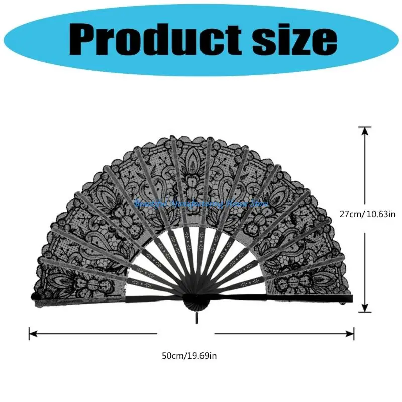 E56A مروحة دانتيل ملحقات حفل الزفاف عروض الرقص الأساسية المجوفة التطريز المحمولة مروحة لاستحمام الزفاف