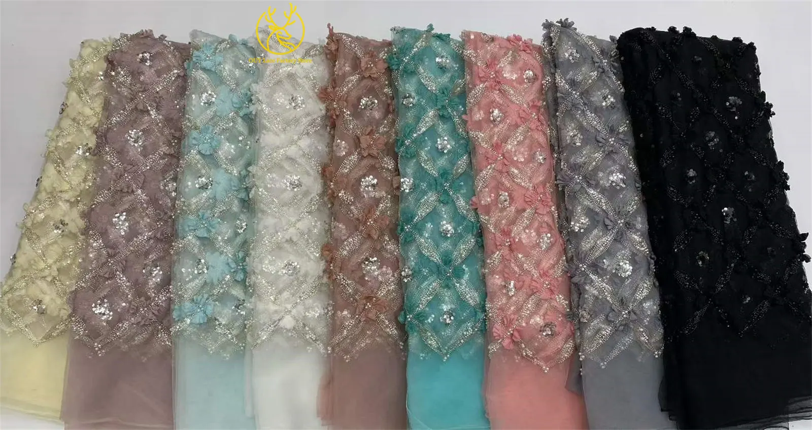 Eleganter, modischer nigerianischer 3D-Tüll-Pailletten-Spitzenstoff, hochwertiger afrikanischer Perlen-Spitzenstoff zum Nähen von Hochzeitskleidern, 5 Yards – Detail 3