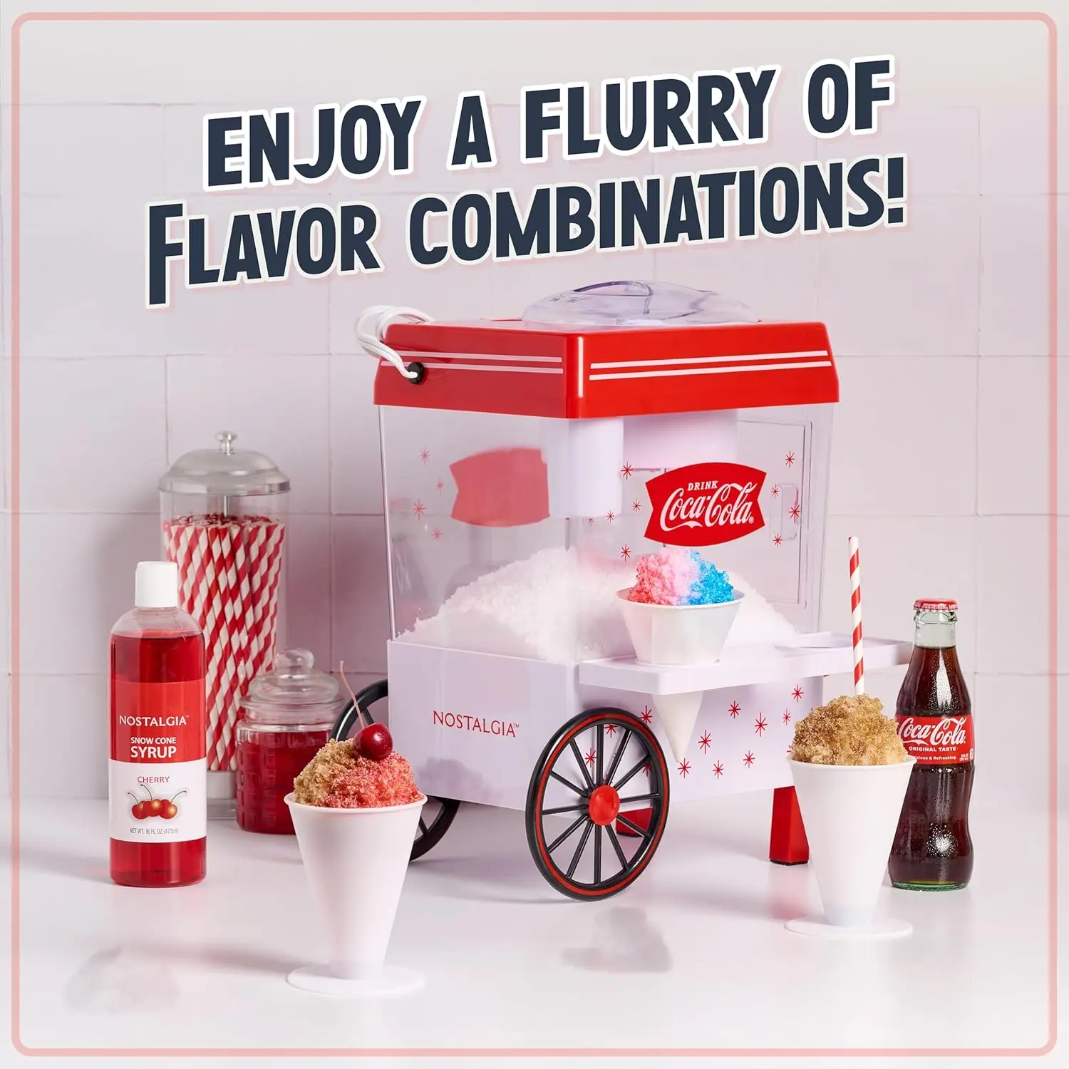 Coca-Cola Snow Cone Machine – Retro Table-Top Snow Cone Maker with Stainless Steel Blades – Slushie Machine Includes 2 view 5