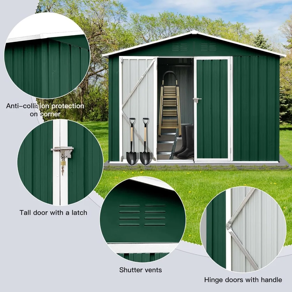 Imagem -04 - Armazenamento Exterior Shed com Double Lock Door Cacifos de Metal Exterior Jardim Building Tools Supplies