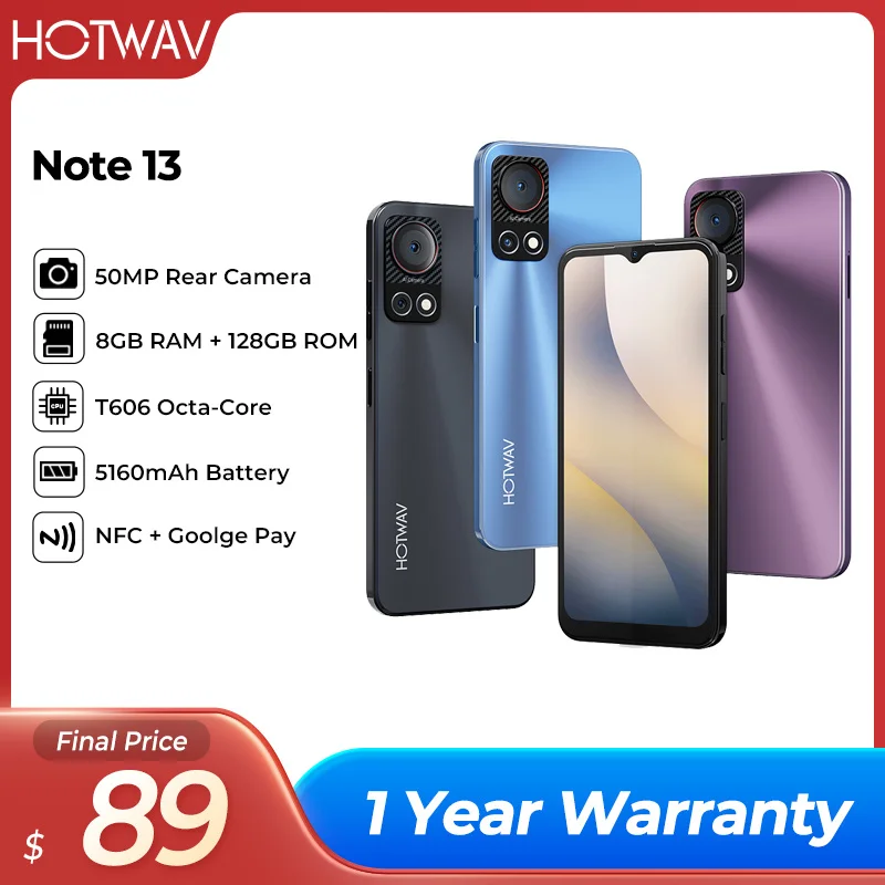 2024 Original HOTWAV Note 13 Smartphone Android 13 6.6'' HD+ 8GB(4+4) RAM+128GB ROM 50MP 5160mAh Battery Cellphones