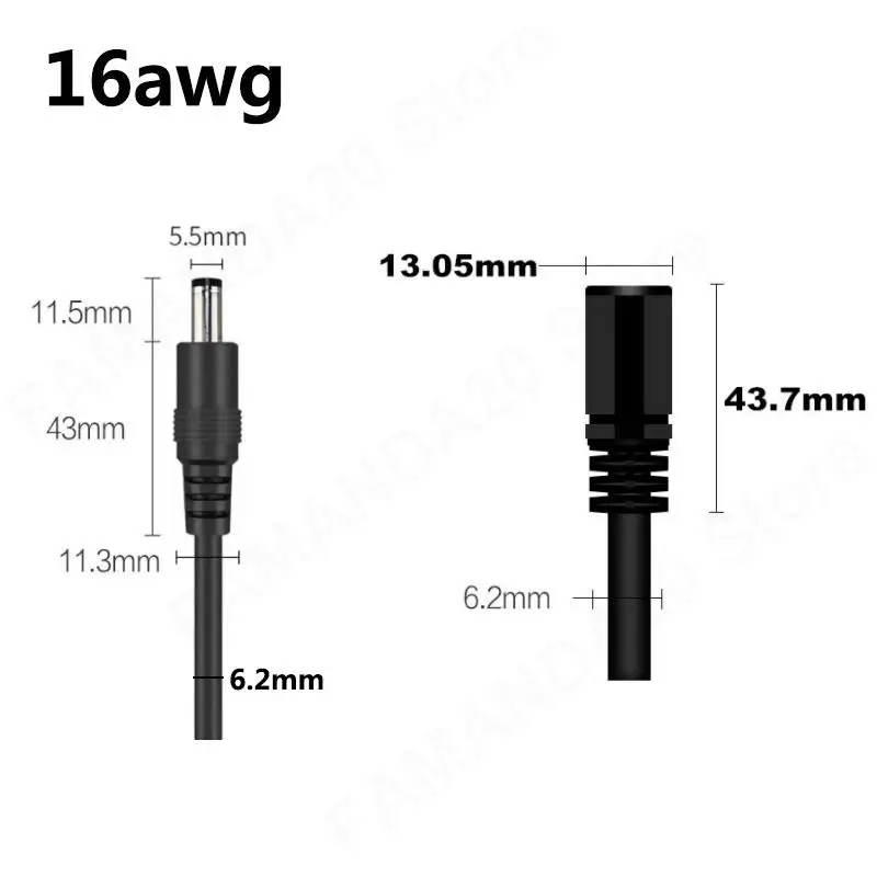 تيار مستمر ذكر أنثى موصل إمداد الطاقة تمديد كابل 16/18/20/22awg 7A 10A 5.5x2.1 مللي متر الأسلاك النحاسية لشريط LED ضوء m20