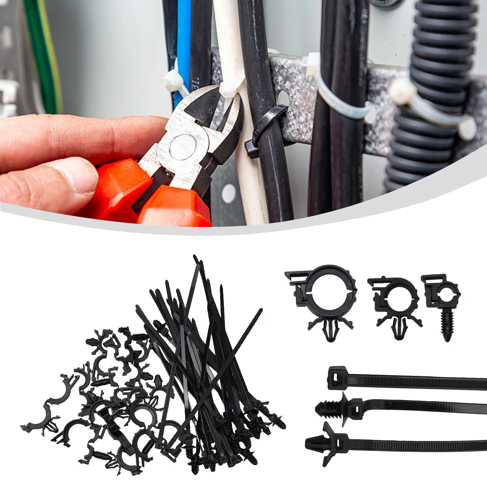 Automotive Cable Ties Cable Zip Tie Kit Workshop Self-locking Design Premium Material Assorted Size Strong Locking