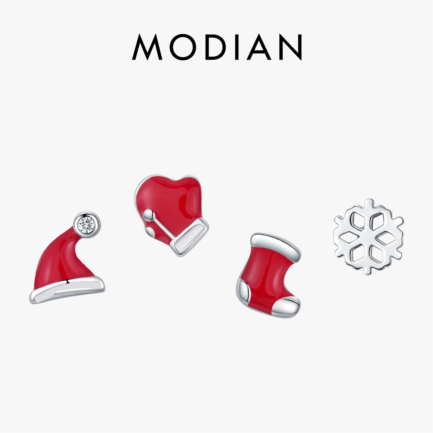 MODIAN 4PCS 925 Sterling Silver Cute Tiny Hat Glove Shoe Snowflake Earrings Set For Women Fine Jewelry Christmas Gifts