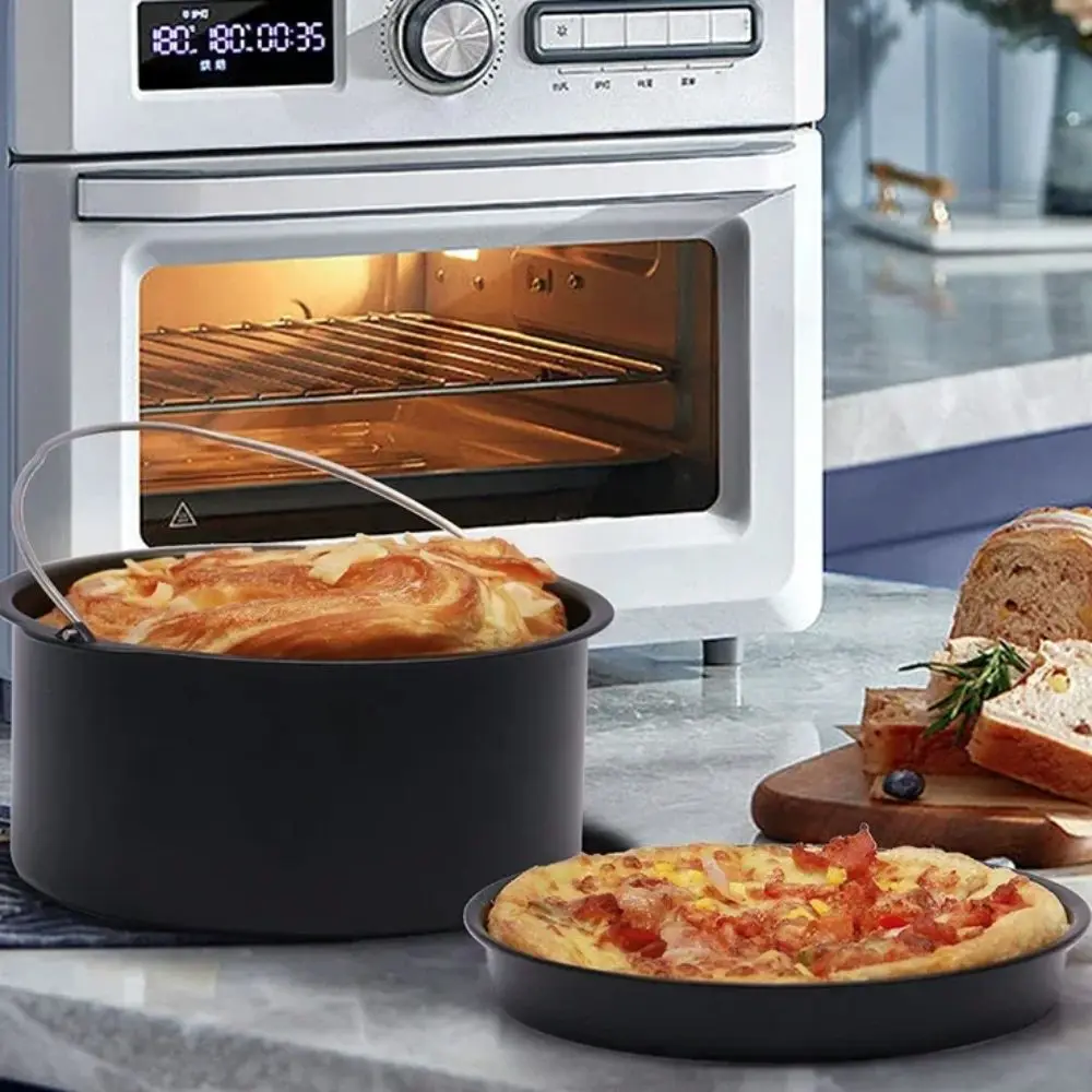 6/7/8/9 بوصة مقلاة هوائية مجموعة مقلاة خبز غير لاصقة من الفولاذ الكربوني صينية خبز سوداء مع مقبض مقلاة هوائية وعاء دجاج مشوي