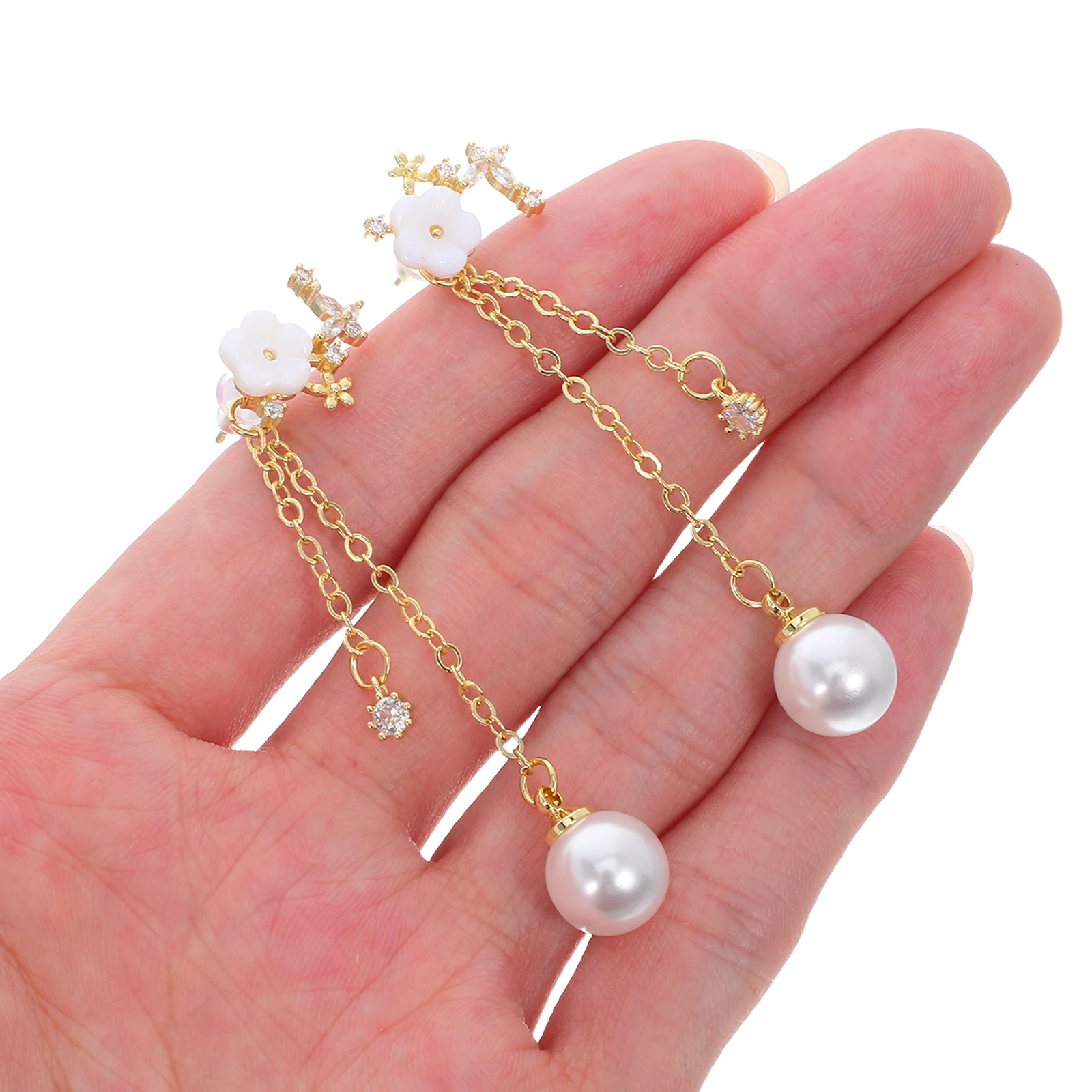 

2pcs 1 Pair Flower Earrings Floral Tassel Dangle Earrings For Women Lightweight Long Fringe Seashell Design Daily Wear Party