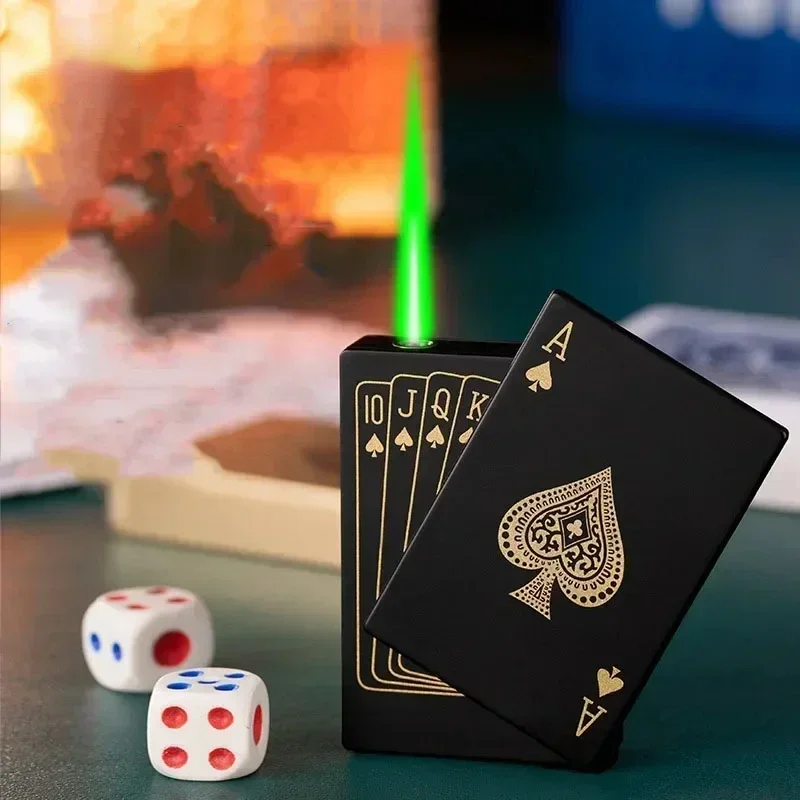 2024Creative Playing Card Lighter Jet Flame Butane Torch Lighter Side Slip Ignition Windproof Cool Lighters Smoking Accessories