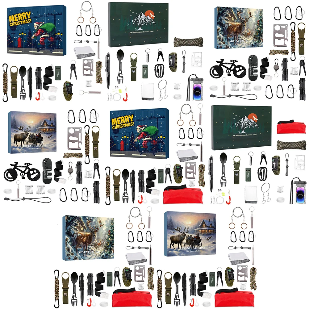 Survival Kit Advent Calendar 2024 Christmas Countdown Calendar 24 in 1 Survival Tools Christmas Calendar for Men Teenagers Boys