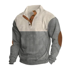 Pull de sport en velours côtelé coloré pour homme, col montant, boutons, extérieur, loisirs, tendance, automne, hiver, 2024