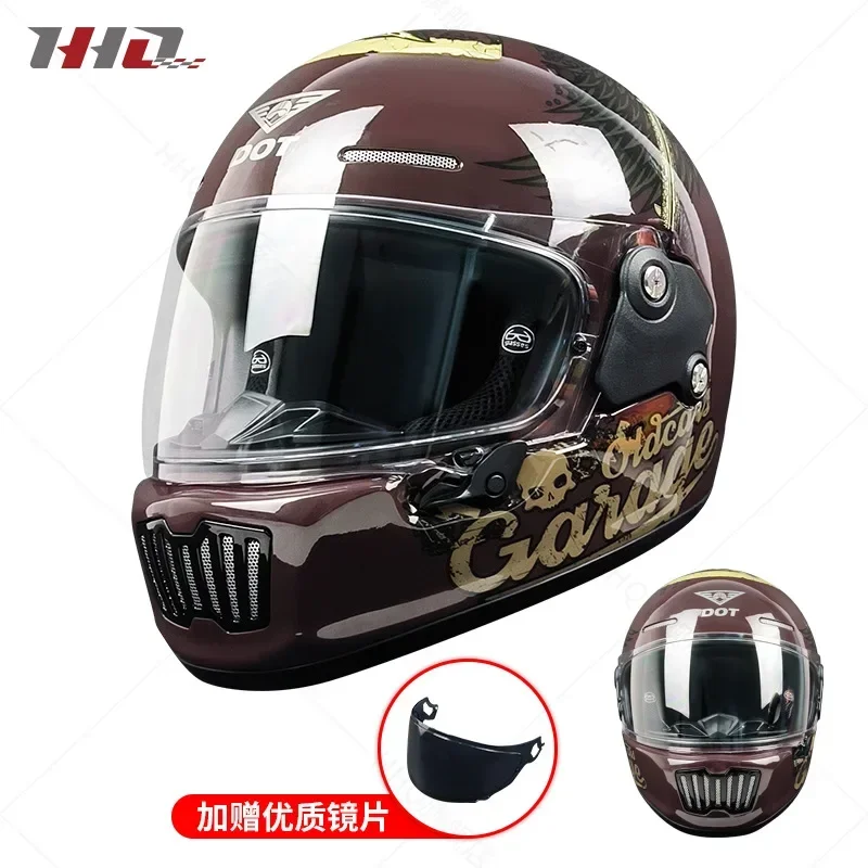 Motorcycle Helmet Personalized Retro Knight Helmet Glass Fiber Retro Full Helmet All Seasons Universal Moto Cross Black