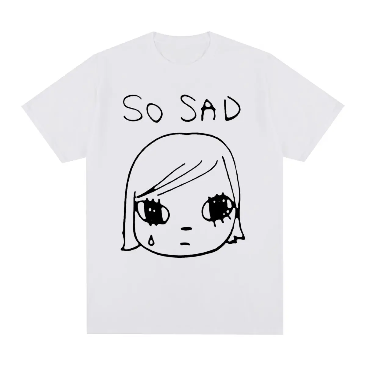 Unisex Yoshitomo Nara So Sad Crying Girl T-shirt Minimalist Line Art Graphic Print Short Sleeve Casual Cotton Streetwear Tee Top