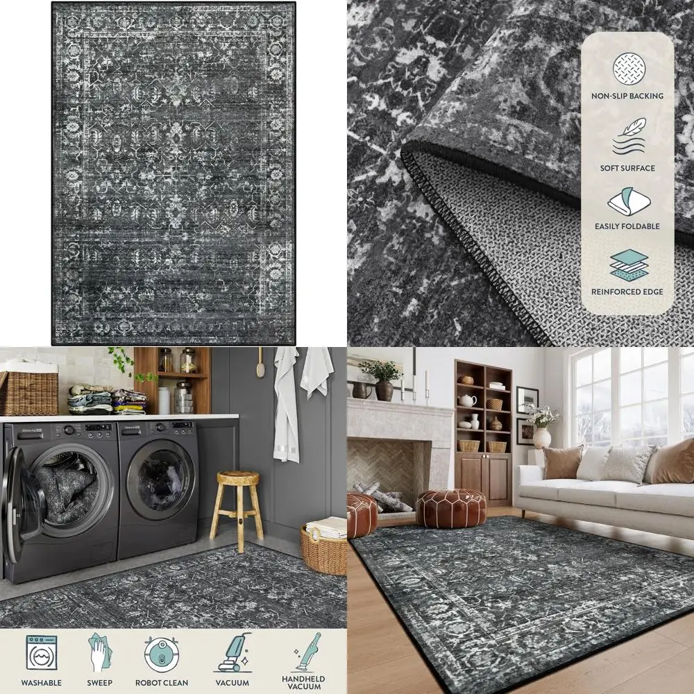 

Устойчивый к пятнам черный коврик 5x7 для гостиной, спальни, столовой или прихожей