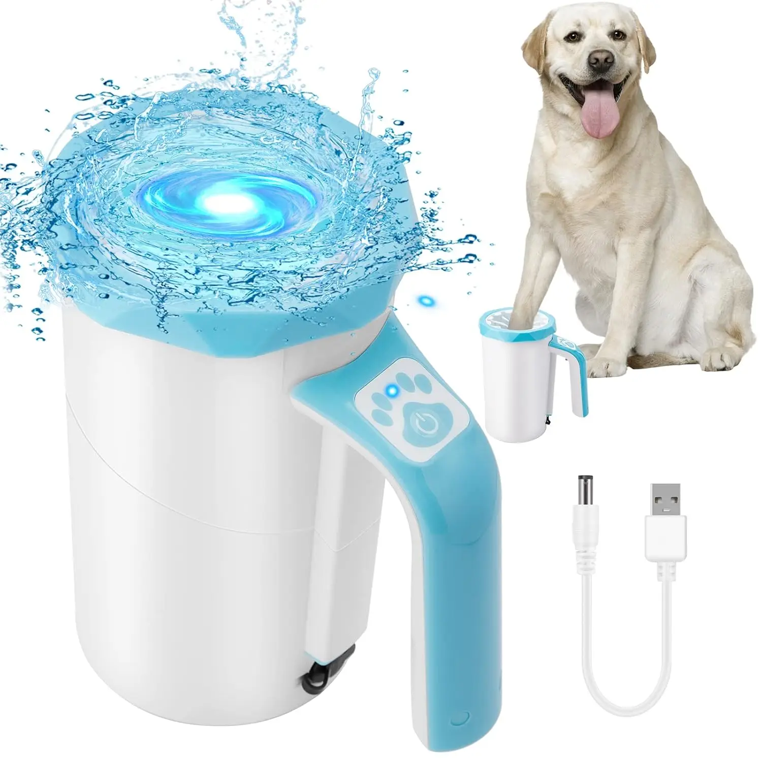 

2 in 1 Portable Automatic High Power Rechargeable Pets Paw Cleaner Food Washer With Soft Silicone Brush