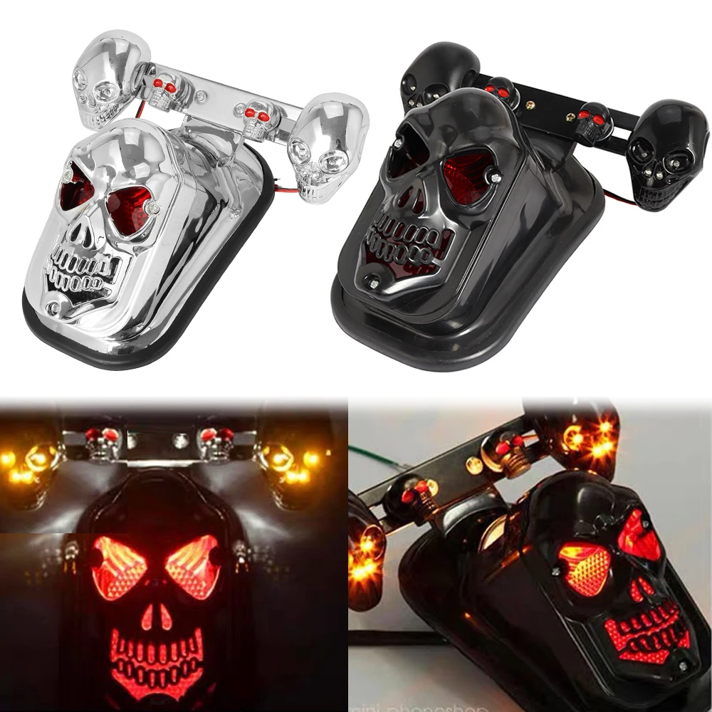 Motorcycle Rear Fender Brake Lamp w/ License Plate Lights Tombstone Skull Cross Tail Light For Harley Chopper Bobber Custom - view 4
