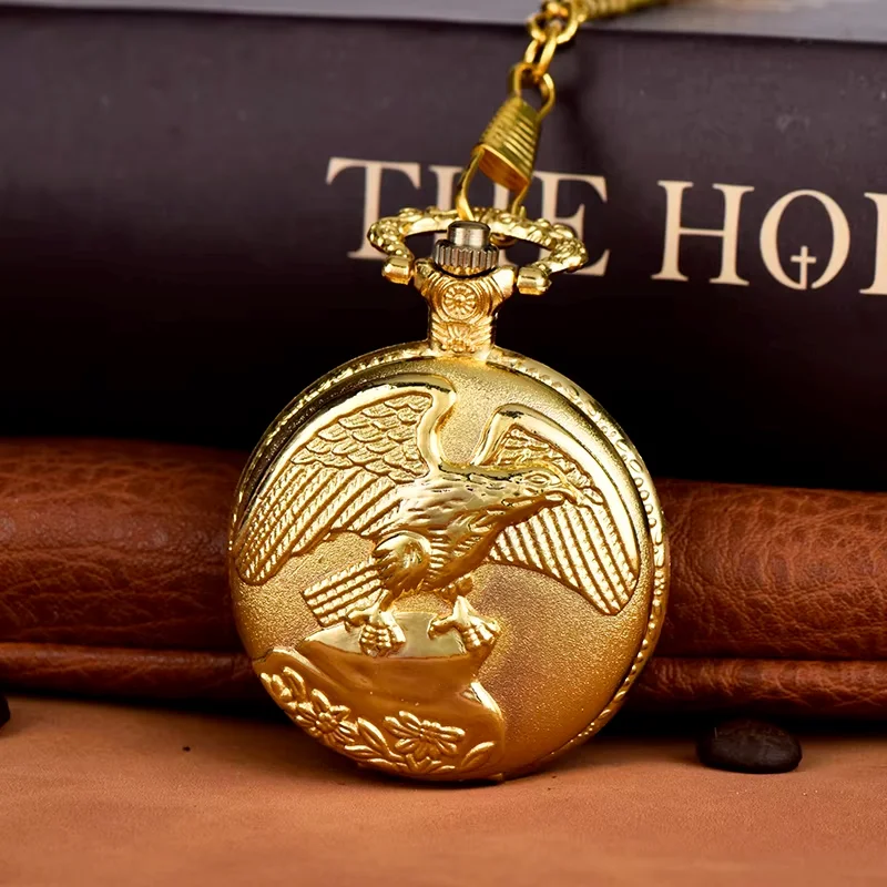 Winged Eagle pattern pocket watch Gold quartz pocket watch Vintage sweater chain waist chain hang watch Pocket watch
