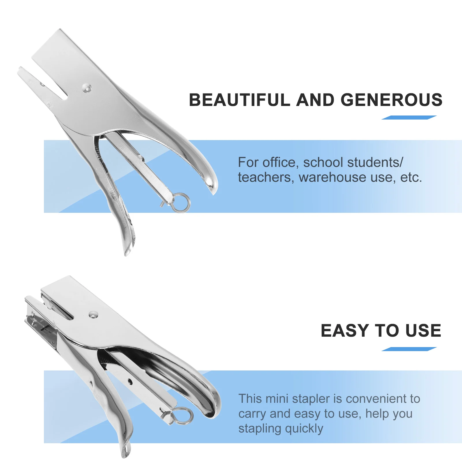 20 Sheets Plier Stapler Hand Grip Handheld Full Metal Heavy Duty Book Sewer Silver Student Child Plier Stapler No-Jam Hand Grips