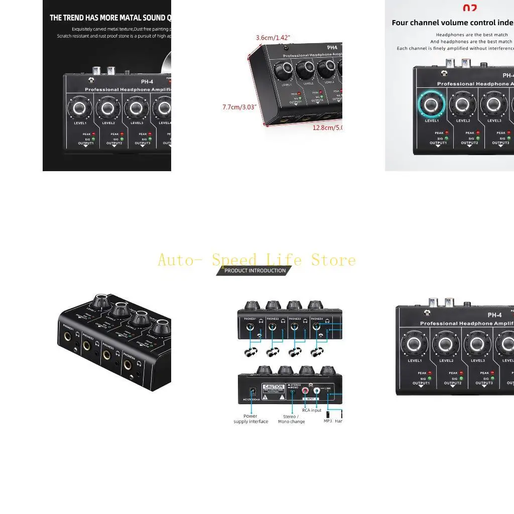 

02DA Мини-усилитель для наушников Сверхкомпактный 4-канальный стереовыход 6,35 мм/3,5 мм