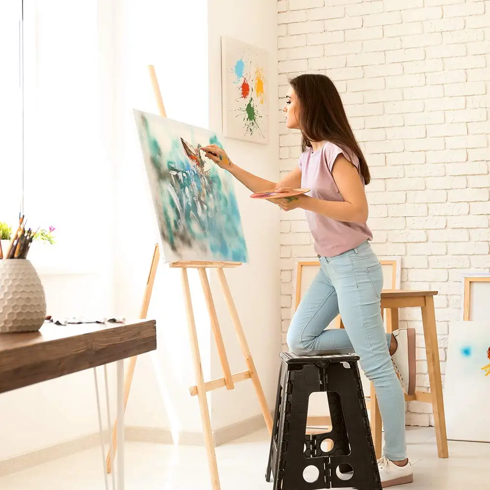 Portable Living Plastic Dots Folding Step Stool Anti slip Foldable Adults Chair(#4)