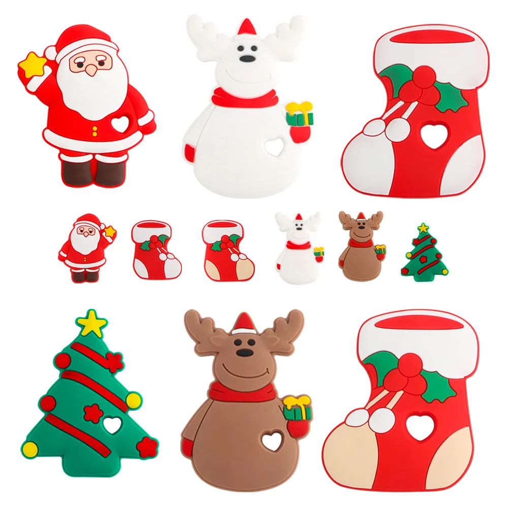 1pcs/set Hedgehog Cloud Santa Claus Christmas Tree Socks Reindeer Silicone Beads Pendant BPA Free Accessories For Jewelry Making