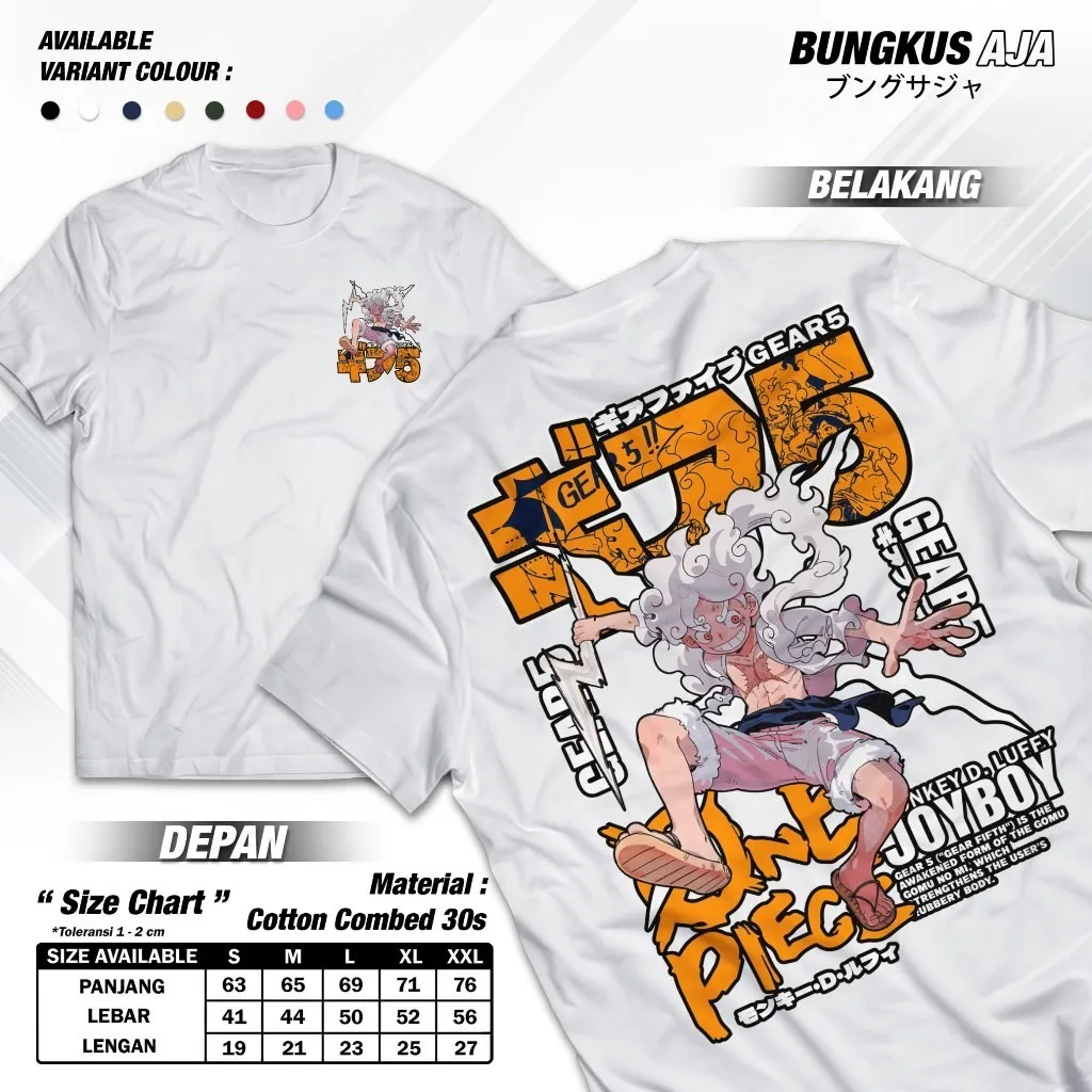 Kaos Anime Monkey D Luffy Gear 5 Fifth Joy Boy Baju One Piece Manga Japón Algodón peinado 30s Bungkusaja A3095