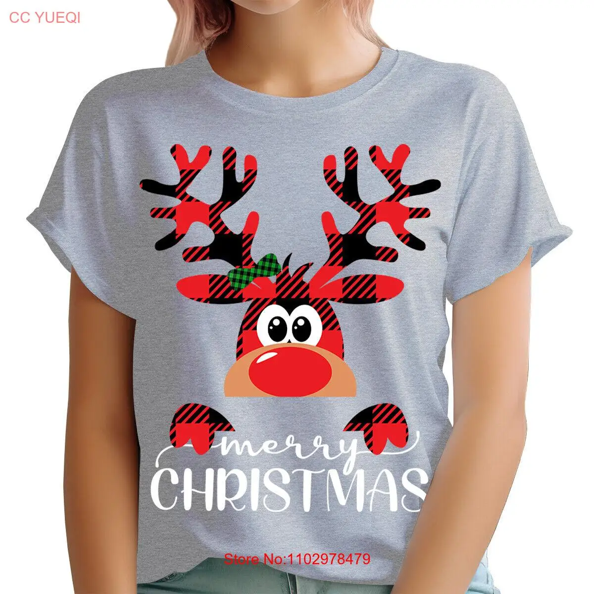 Рождественская футболка в клетку с оленями — идея праздничного подарка # MC # Т2384