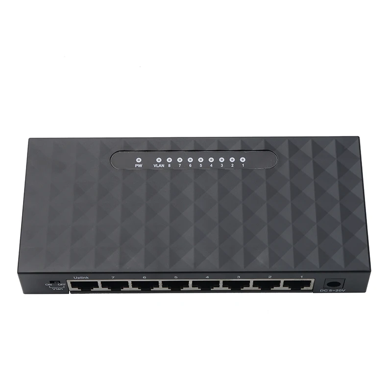 High quality   8 Port 10/100/1000M Gigabit Ethernet Network Switch high performance Smart RJ45 Vlan   adapter plastic shell