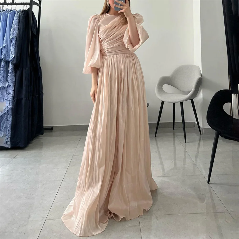 

ROYET Pleat O Neck Full Puff Sleeve Classic A Line Evening Dress Floor Length Long Elegant Prom Gown Customized New 2024