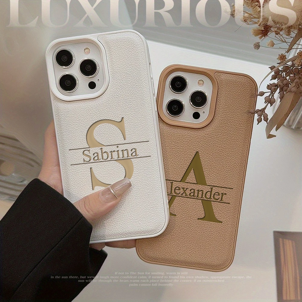 高級レーザー彫刻ビッグレターパーソナライズされたカスタマイズされた名前ケース iphone 16 15 14 13 12 11 プロマックスプラスソフトレザーカバー