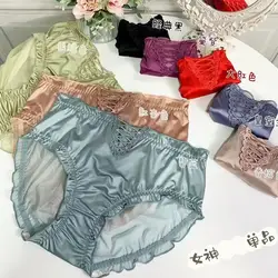 Plus Size 6XL 140kg Ice Silk Women's Panties Sexy Underwear Floral Crochet Lace Panties Breathable Ladies Cotton Crotch