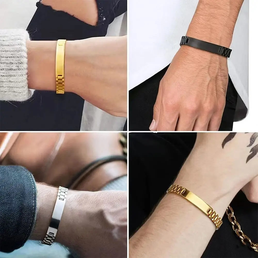 الفولاذ المقاوم للصدأ شخصية النقش سوار عالية مصقول 10 مللي متر-15 مللي متر تخصيص سلسلة فارغة السلس قابل للتعديل #5