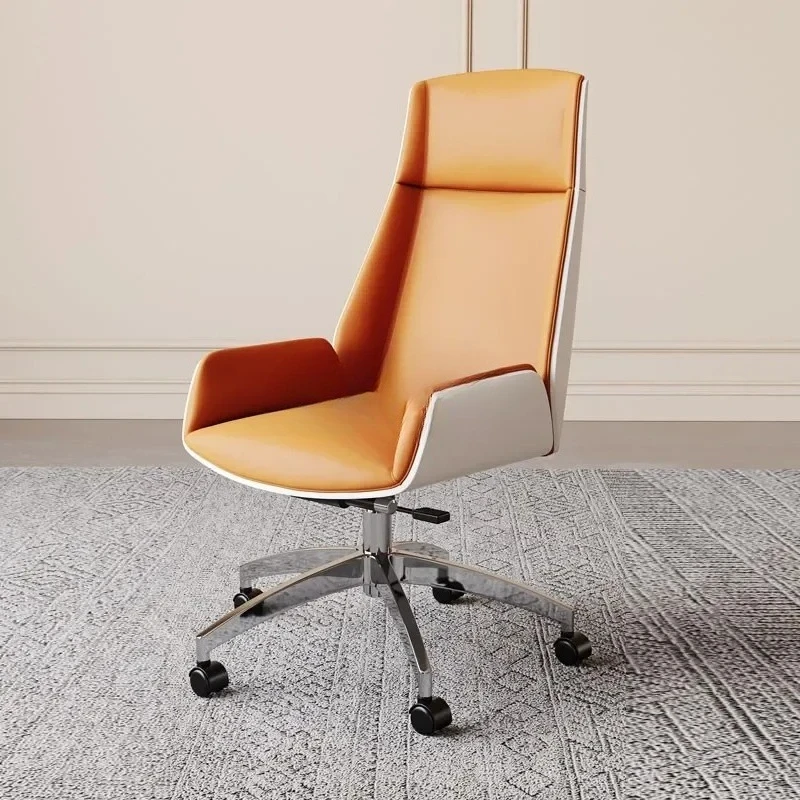 White Leather Computer Chair Home Comfortable Office Lunch Break Lift Chair