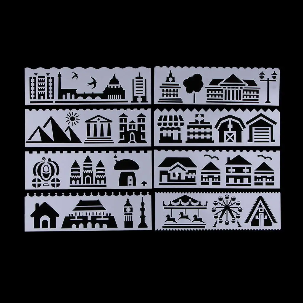 8Pc Stencils Set for Drawing Art Supply,Educational Imagination& Creativity,Flowers , Architecture and Cartoon Animal