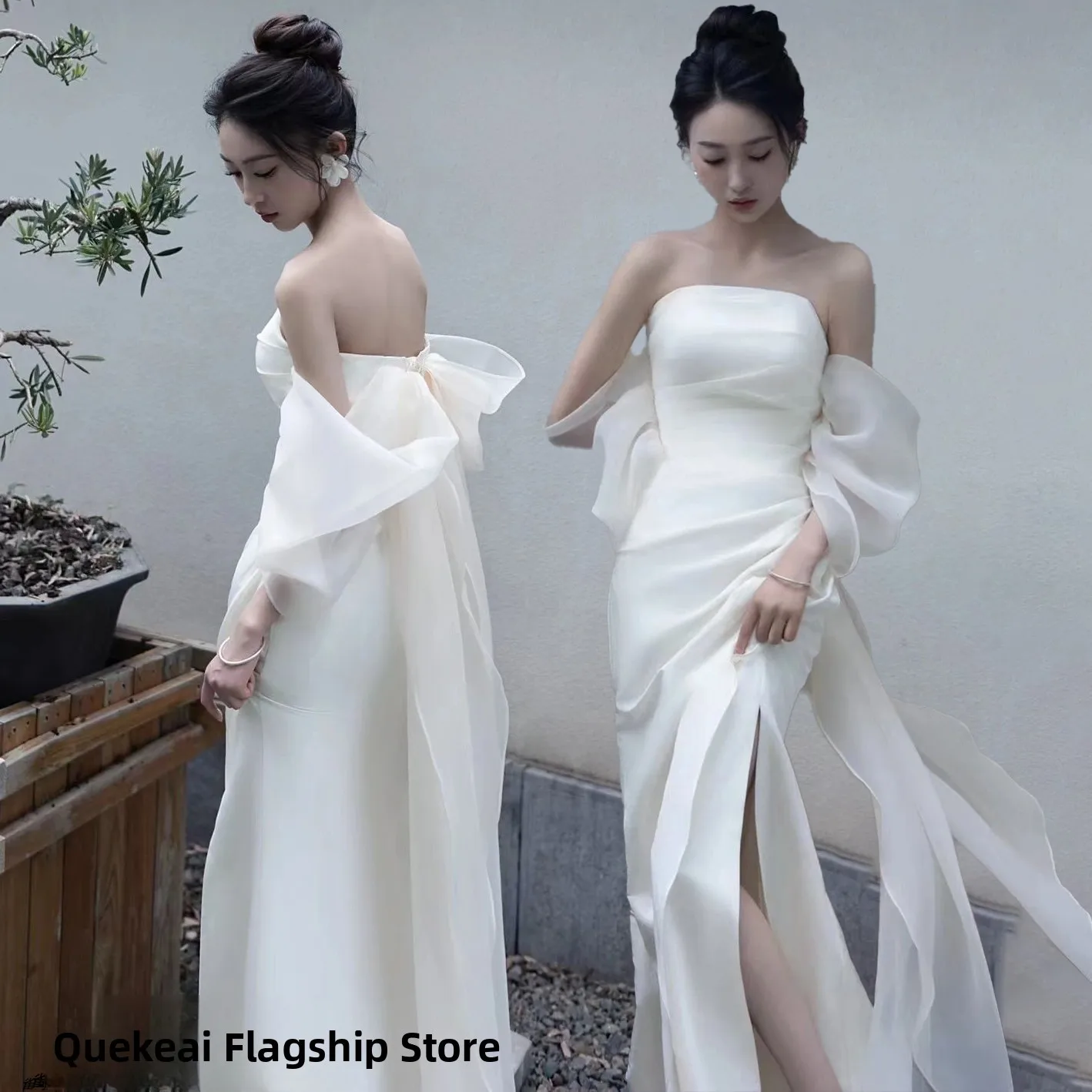 

Elegant Simple Bridal Gown for Wedding Entrance Lightweight Evening Dress for Brides Studio Photography New Collection