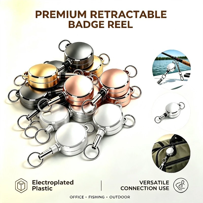 1Pc Plastic Electroplated Badge Reel Badge Pass Work Card Holder Clip Keychain Retractable ID Tag Reel Easy To Pull