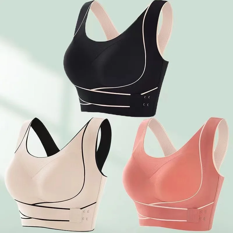 Yoga Sports Seamless Bra Front Button Cross Beautiful Back Wrap Chest Tube Top Push Up Secondary Breasts Anti-Sagging Bra