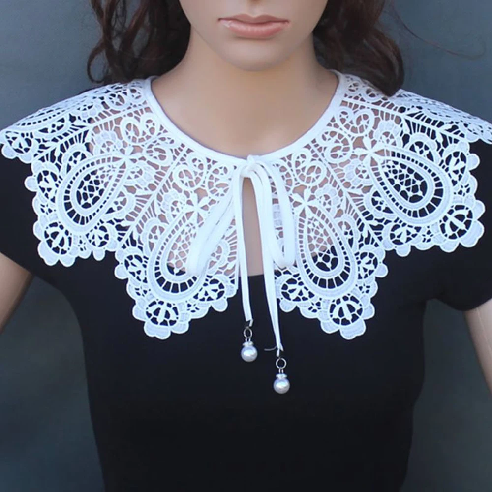 Women Black White Fake Collar Vintage Palace Style Floral Lace Doll Collar Female Detachable Shirt False Collar Tops Accessories