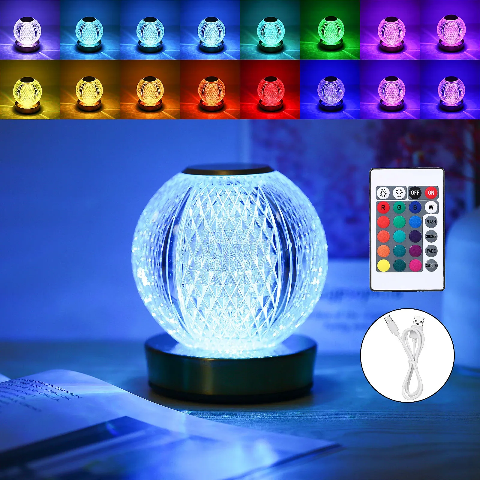 

Creative Acrylic Spherical Table Lamp Bedroom Bedside Dimmable Night Desk Rechargeable for Bedroom Bar Restaurant Coffee Shop